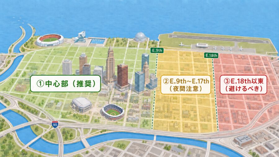 クリーブランドのダウンタウンのの2つのエリアマップ