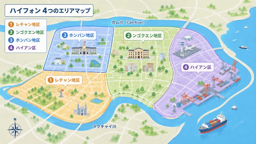 【ホテル選び】ベトナムのハイフォンの4つのエリアマップ