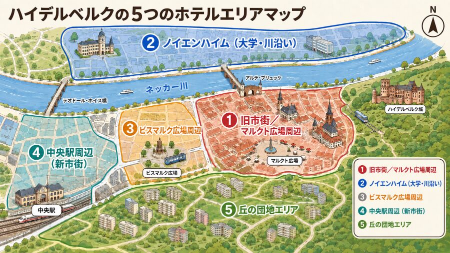 【ホテル選び】ドイツ・ハイデルベルクの5つのエリアマップ