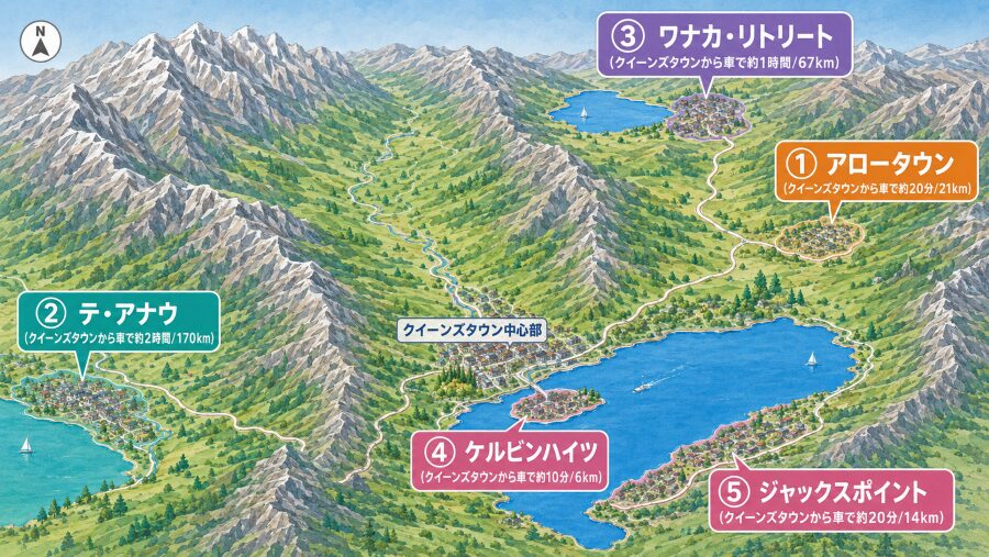 【ホテル選び】ニュージーランドのクイーンズタウンの4つのエリアマップ