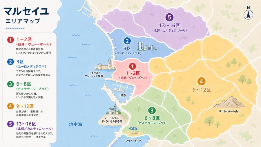 【ホテル選び】フランスのマルセイユの5つのエリアマップ
