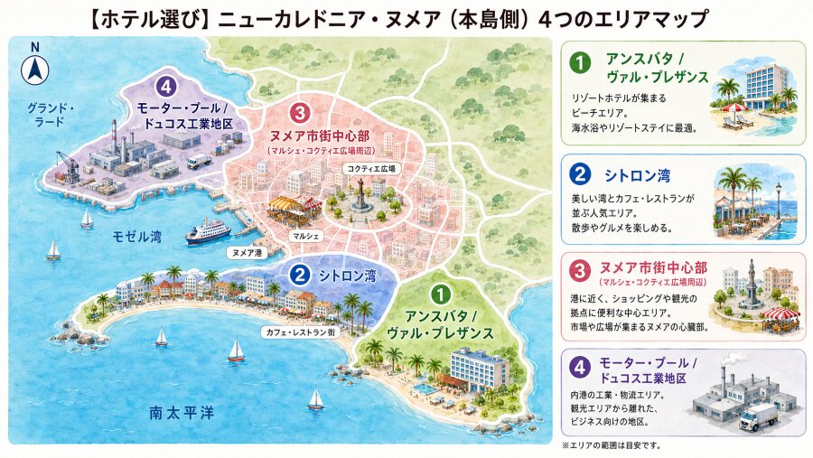 【ホテル選び】ニューカレドニアのヌメア(本島側)の4つのエリアマップ