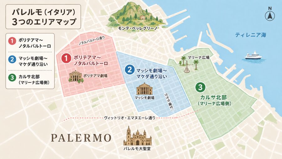 【ホテル選び】パレルモ(イタリア)の3つのエリアマップ