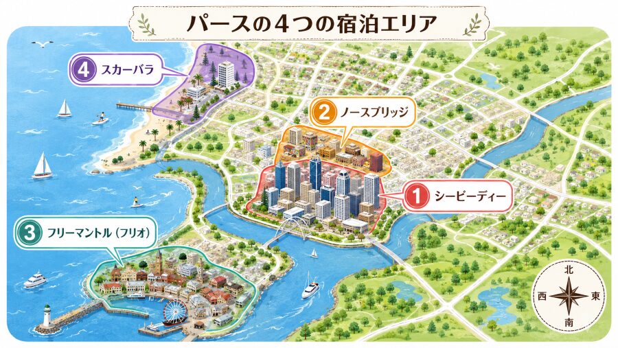 【ホテル選び】オーストラリア・パースの4つのエリアマップ