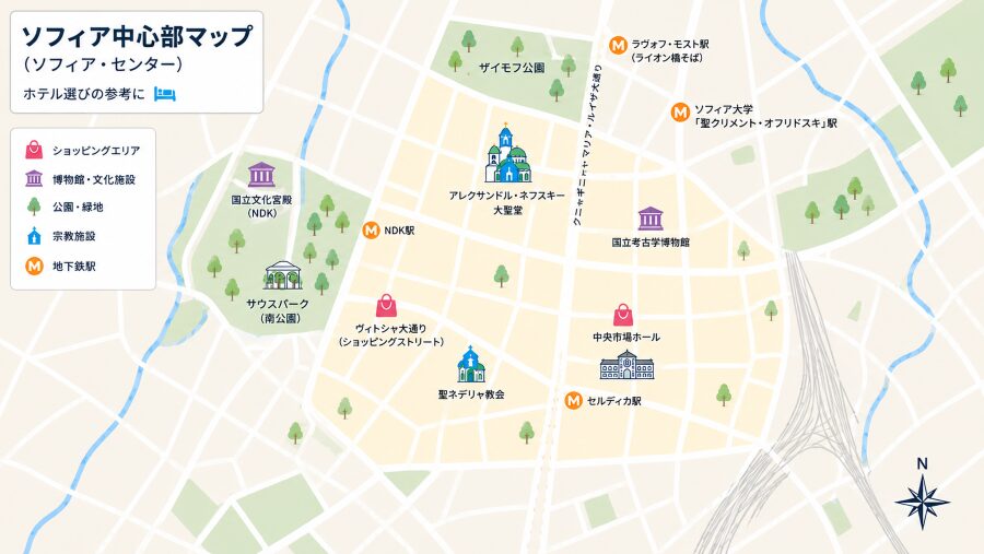 【ホテル選び】ブルガリアのソフィアのソフィアセンター（Sofia Centre）のエリアマップ