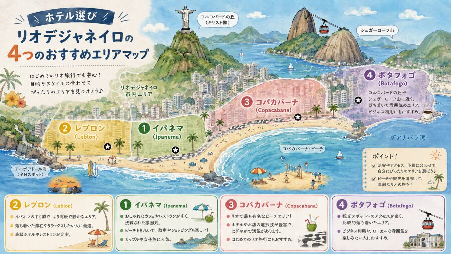 リオデジャネイロの4つのおすすめホテルエリアマップ