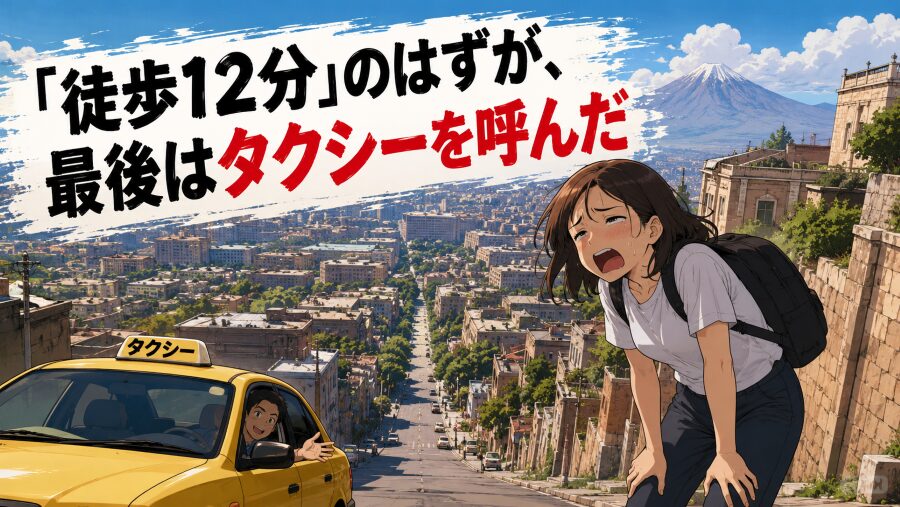 地図では近い。でもエレバンでは登山だった