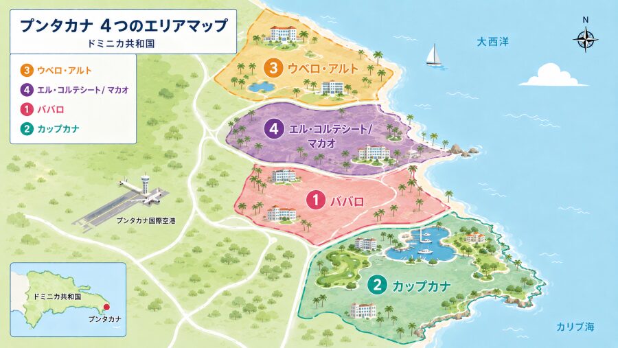 【ホテル選び】ドミニカ共和国のプンタカナの4つのエリアマップ