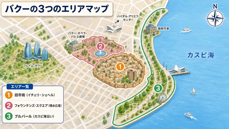 【ホテル選び】アゼルバイジャンのバクーの3つのエリアマップ