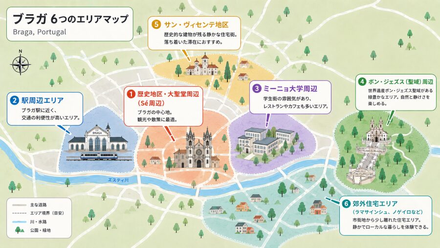 【ホテル選び】ポルトガル北部のブラガの6つのエリアマップ
