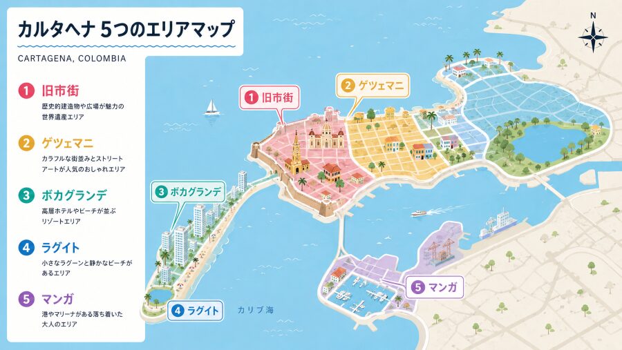 【ホテル選び】コロンビアのカルタヘナの5つのエリアマップ