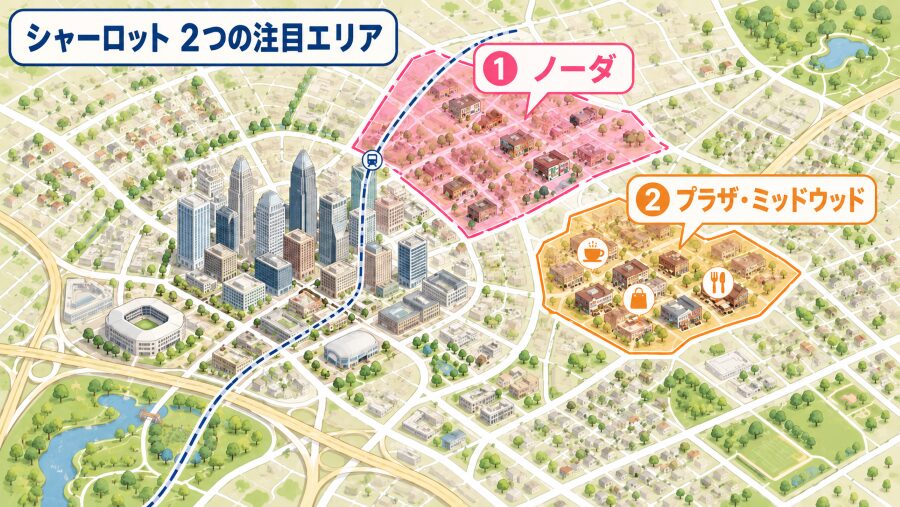 【ホテル選び】ノースカロライナ州シャーロットの2つのエリアマップ