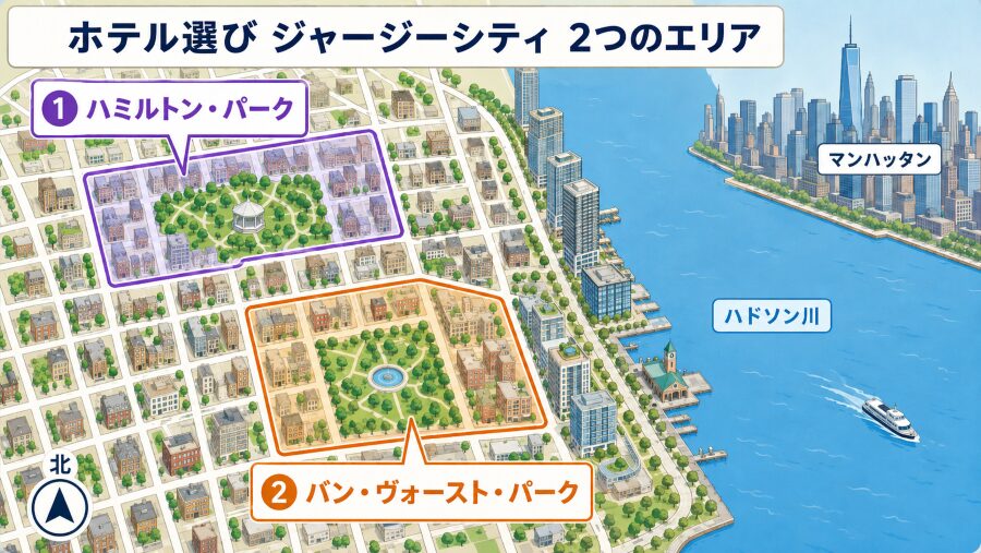 ジャージーシティの2つのエリアマップ