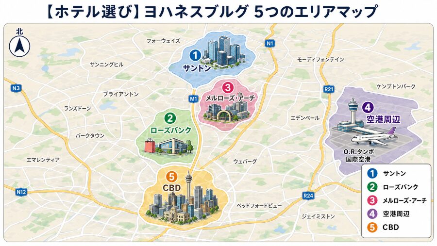 【ホテル選び】南アフリカのヨハネスブルグの5つのエリアマップ