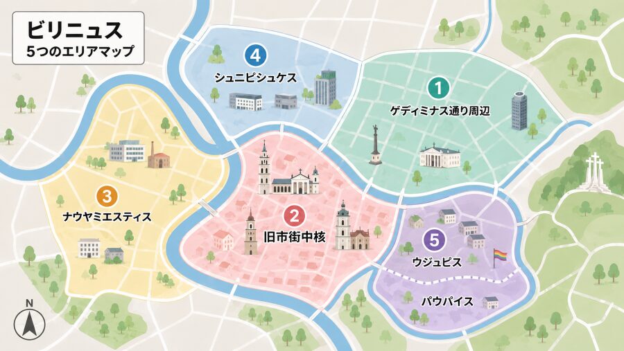 【ホテル選び】リトアニアの首都ビリニュスの5つのエリアマップ