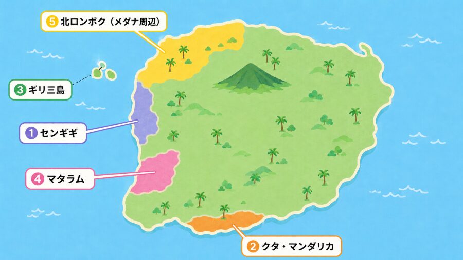 【ホテル選び】インドネシア・ロンボク島内の5つのエリアマップ