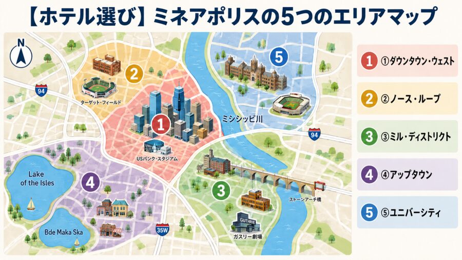 【ホテル選び】ミネソタ州ミネアポリスの5つのエリアマップ