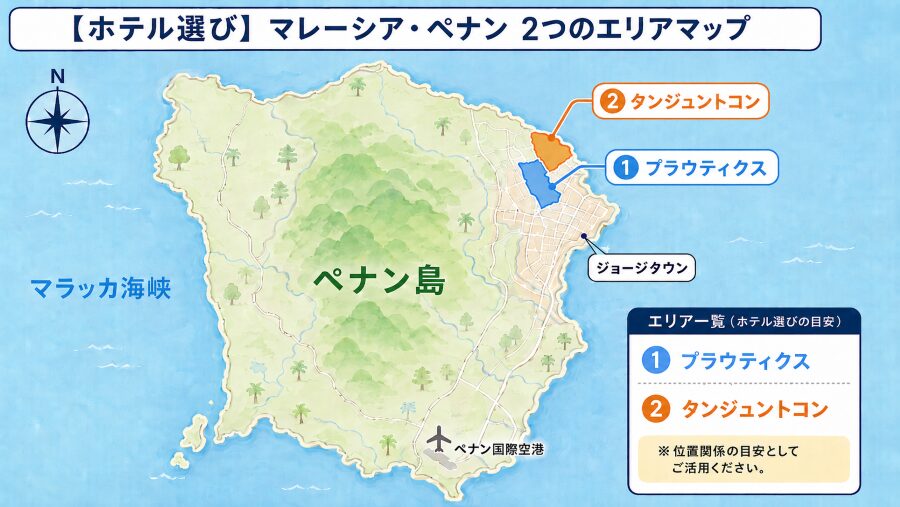 【ホテル選び】マレーシアのペナンの2つのエリアマップ