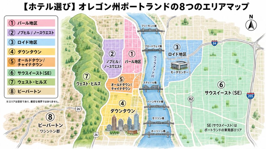 【ホテル選び】オレゴン州のポートランドの8つのエリアマップ