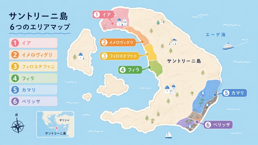 【ホテル選び】ギリシャのサントリーニ島の6つのエリアマップ