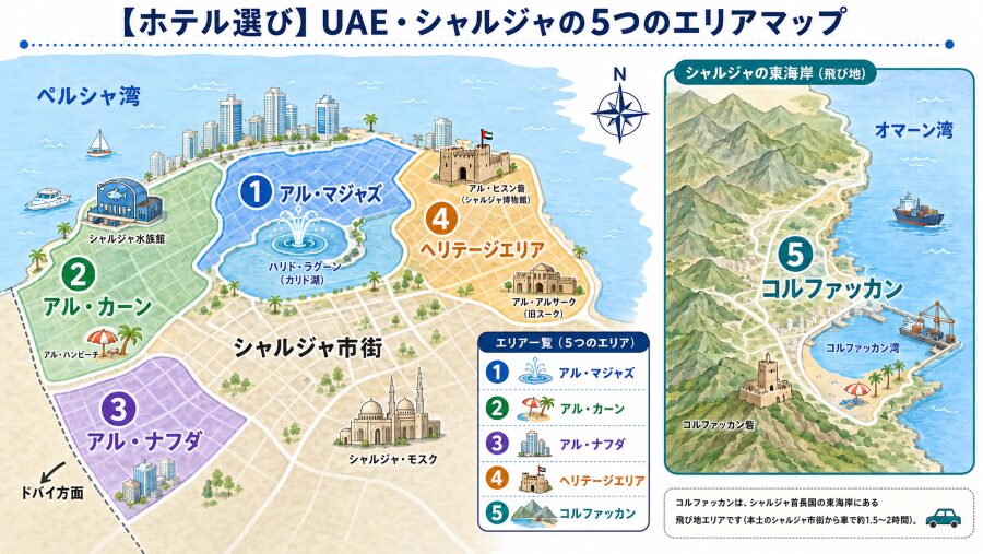 【ホテル選び】UAEのシャルジャの5つのエリアマップ