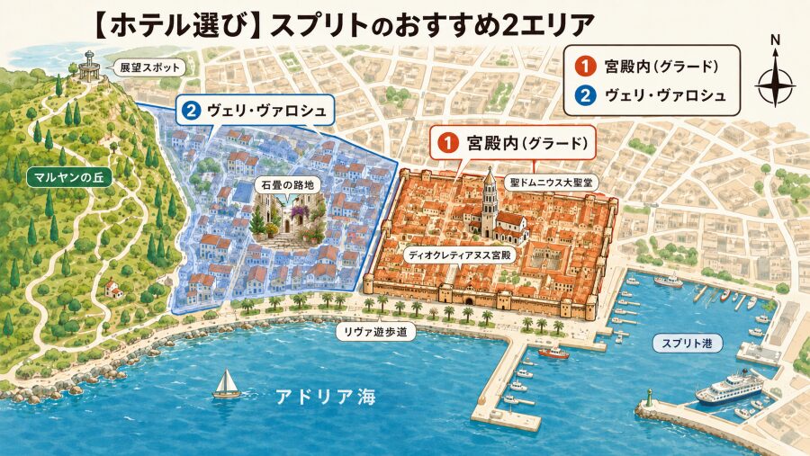 【ホテル選び】クロアチアのスプリトの2つのエリアマップ