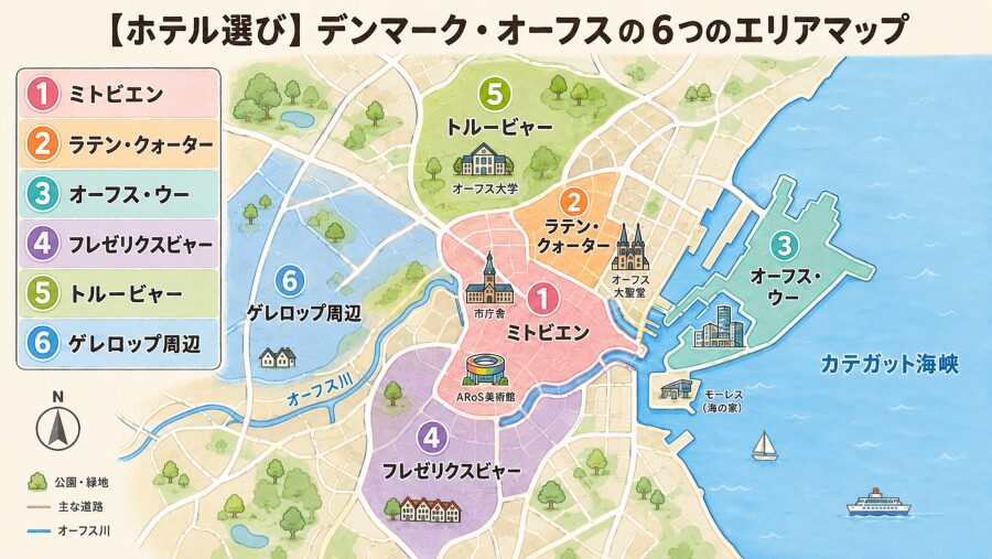 【ホテル選び】デンマークのオーフスの6つのエリアマップ