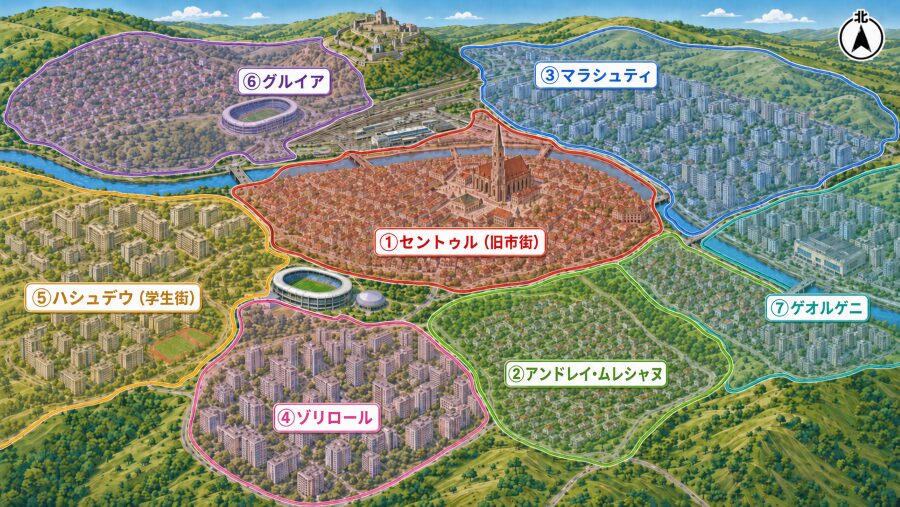【ホテル選び】ルーマニアのクルジュ・ナポカの7つのエリアマップ