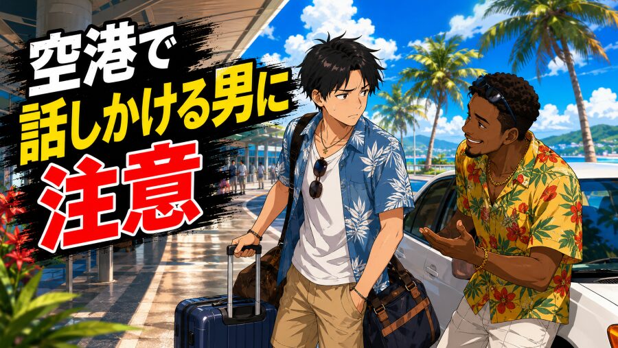 空港で話しかける男に注意