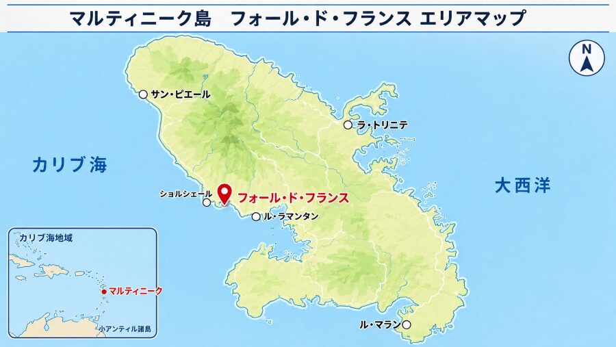 フランス領マルティニークのフォール・ド・フランスのエリアマップ
