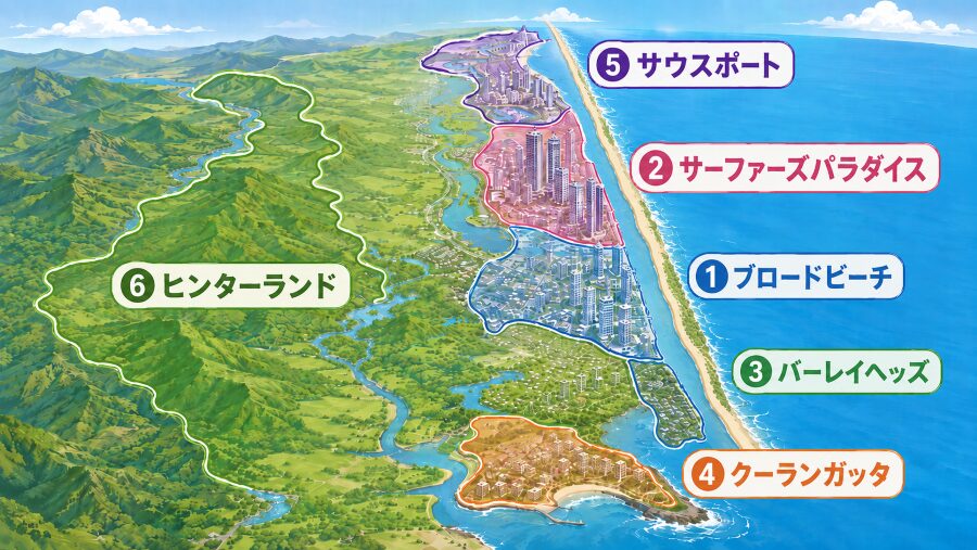 【ホテル選び】オーストラリア・ゴールドコーストの6つのエリアマップ