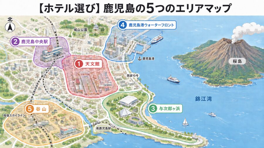 【ホテル選び】鹿児島の5つのエリアマップ
