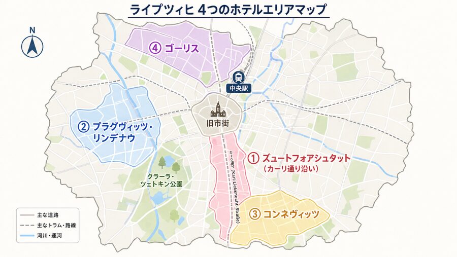 【ホテル選び】ドイツのライプツィヒの4つのエリアマップ