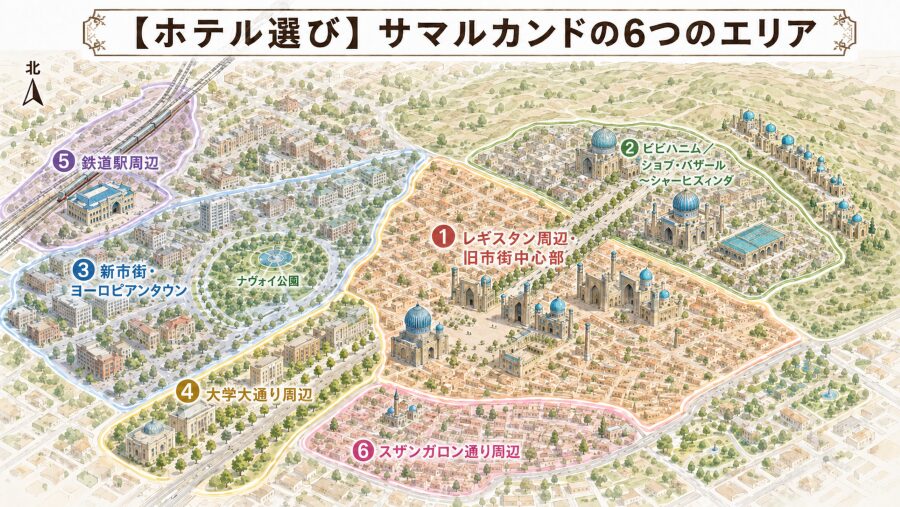 【ホテル選び】ウズベキスタン・サマルカンドの6つのエリアマップ