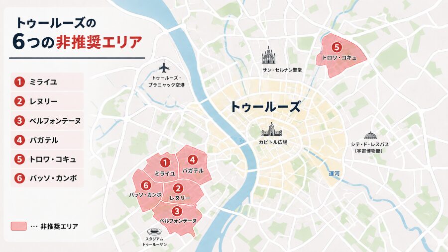【ホテル選び】フランスのトゥールーズの6つの非推奨エリアマップ