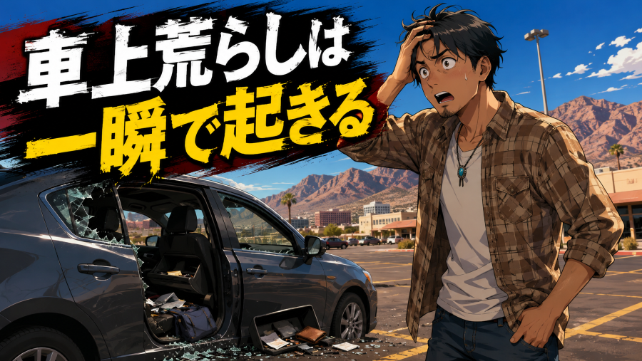 車上荒らしは一瞬で起きる