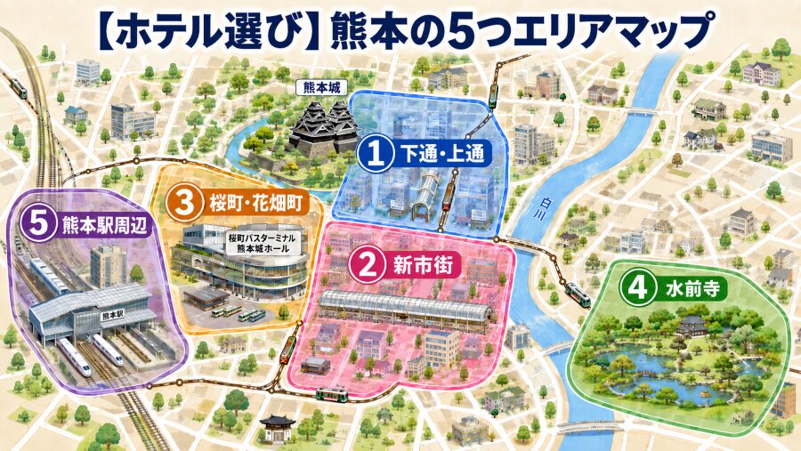【ホテル選び】熊本の5つのエリアマップ